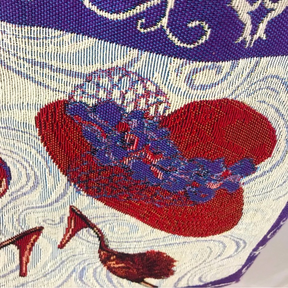 Ivory Purple and Red Hat Purse and Shoes Design Tapestry Canvas Tote Bag - Picture 8 of 12